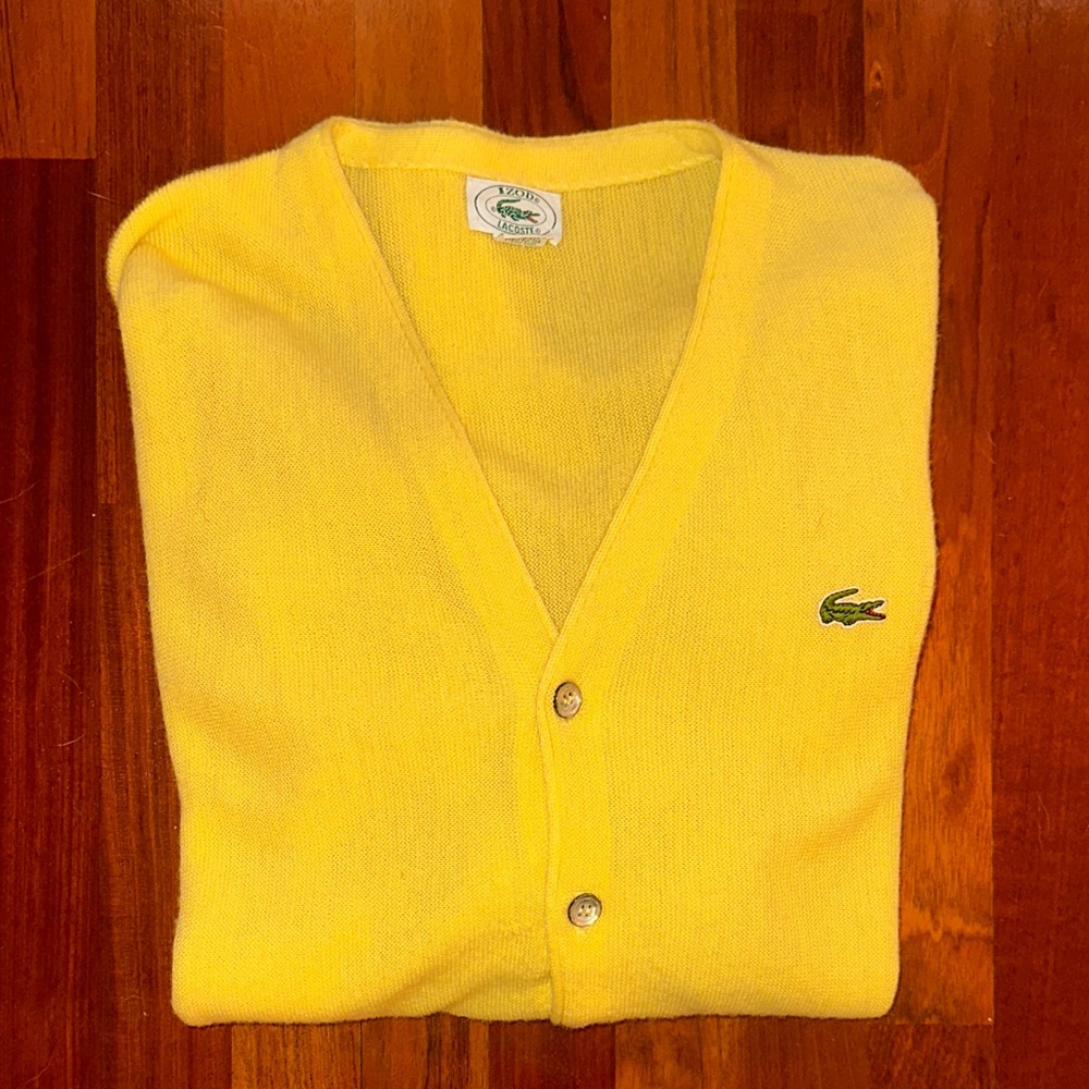Vintage Lacoste Yellow Cardigan, Size Large